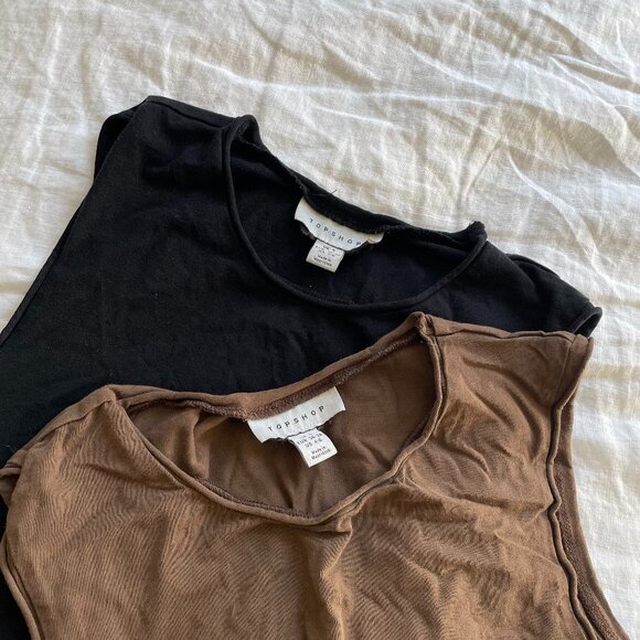 Set of 2 Topshop fitted tank tops brown and black size small - Picture 3 of 4